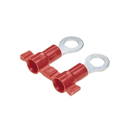 Panduit Ring Terminal, #4 Stud Size, 18 AWG, 600 V, Vinyl Insulated, Red, Crimp Termination Only, 3000 PK PV18-4RNB-3K